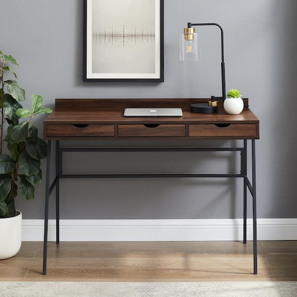 42 in. Dark Walnut Rectangular 3 -Drawer Writing Desk with Storage