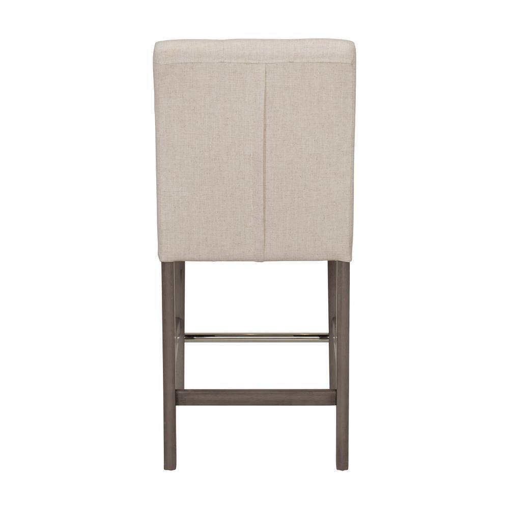 Beige Upholstered Counter Height Bar Stool with Metal Footrest