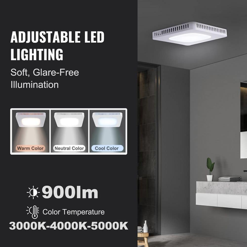 White LED Bathroom Ceiling Exhaust Fan with Galvanized Steel Housing
