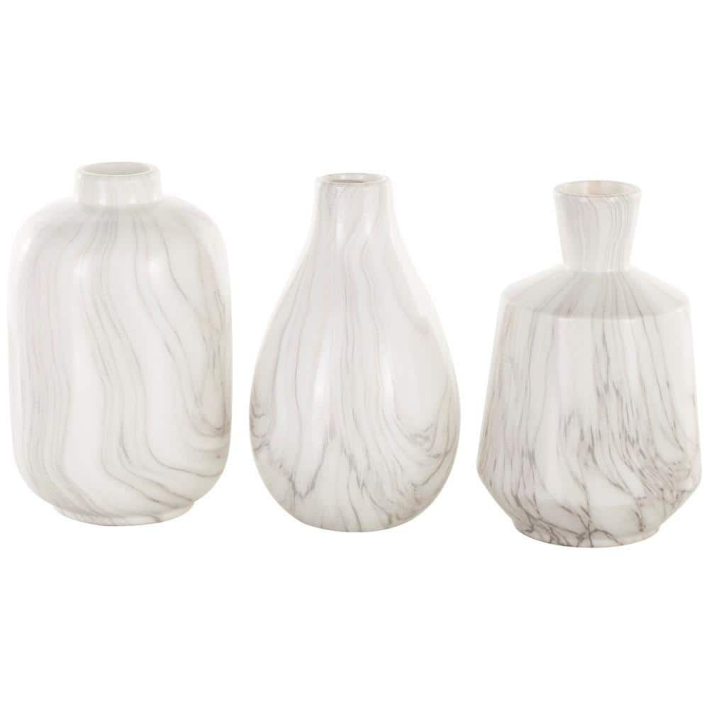 Litton Lane White Marble Inspired Ceramic Decorative Vase with Varying ...