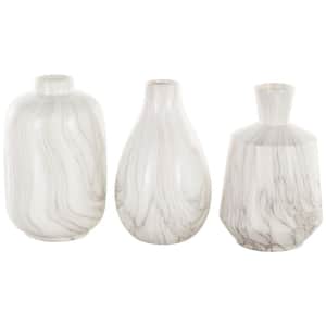 White Marble Inspired Ceramic Decorative Vase with Varying Shapes (Set of 3)