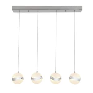 Wavey 27-Watt 4 Light Chrome Modern Integrated LED Pendant Light Fixture for Dining Room or Kitchen