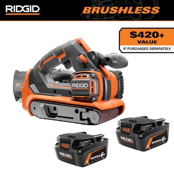 18V 6.0 Ah MAX Output Lithium-Ion Batteries (2-Pack) with 18V Cordless Belt Sander