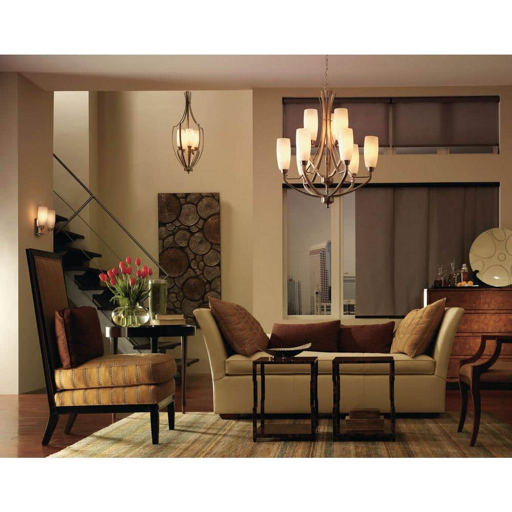 Brushed Nickel 2-Light Bath Sconce with Etched Glass Shades