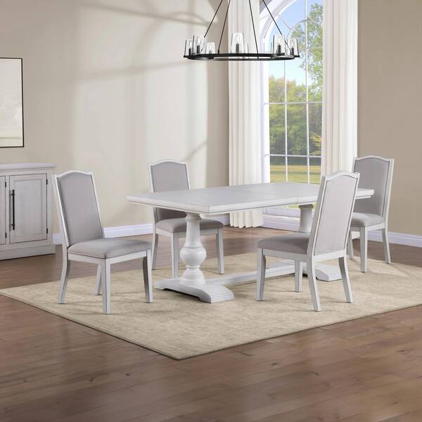 Steve Silver Warren 5-Piece White Top Wood Dining Room Set with 4-Upholstered Chairs