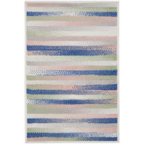 Whimsicle Ivory Multicolor doormat 2 ft. x 3 ft. Geometric Contemporary Kitchen Area Rug