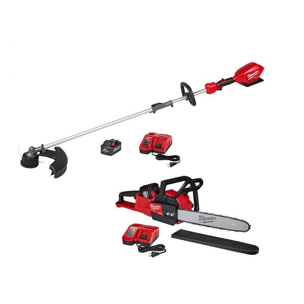 Milwaukee M18 FUEL 18V Lithium-Ion Brushless Cordless String Trimmer/16 in. Chainsaw Combo w/ 12.0Ah 8.0Ah Battery & Rapid Charger