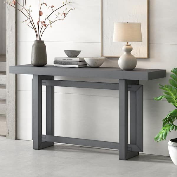 Harper & Bright Designs Industrial Style 59.1 in. Dawn Gray Rectangle Wood Console Table