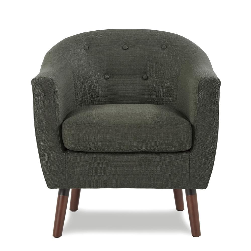 Scandinavian Gray Barrel Accent Chair with Cherry Wood Legs