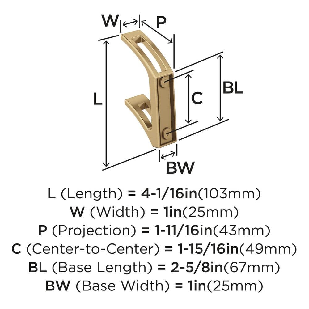 Champagne Bronze Double Prong Decorative Metal Wall Hook