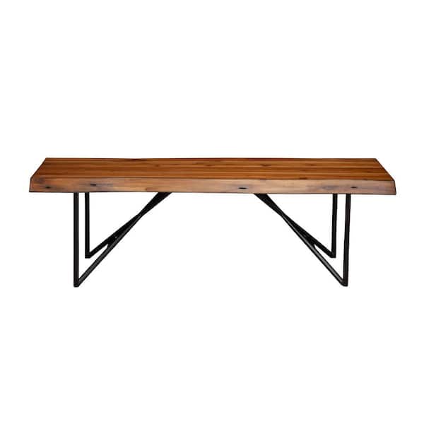 Alpine Furniture Live Edge Light Walnut Dining Bench with Solid Wood 55 in. W