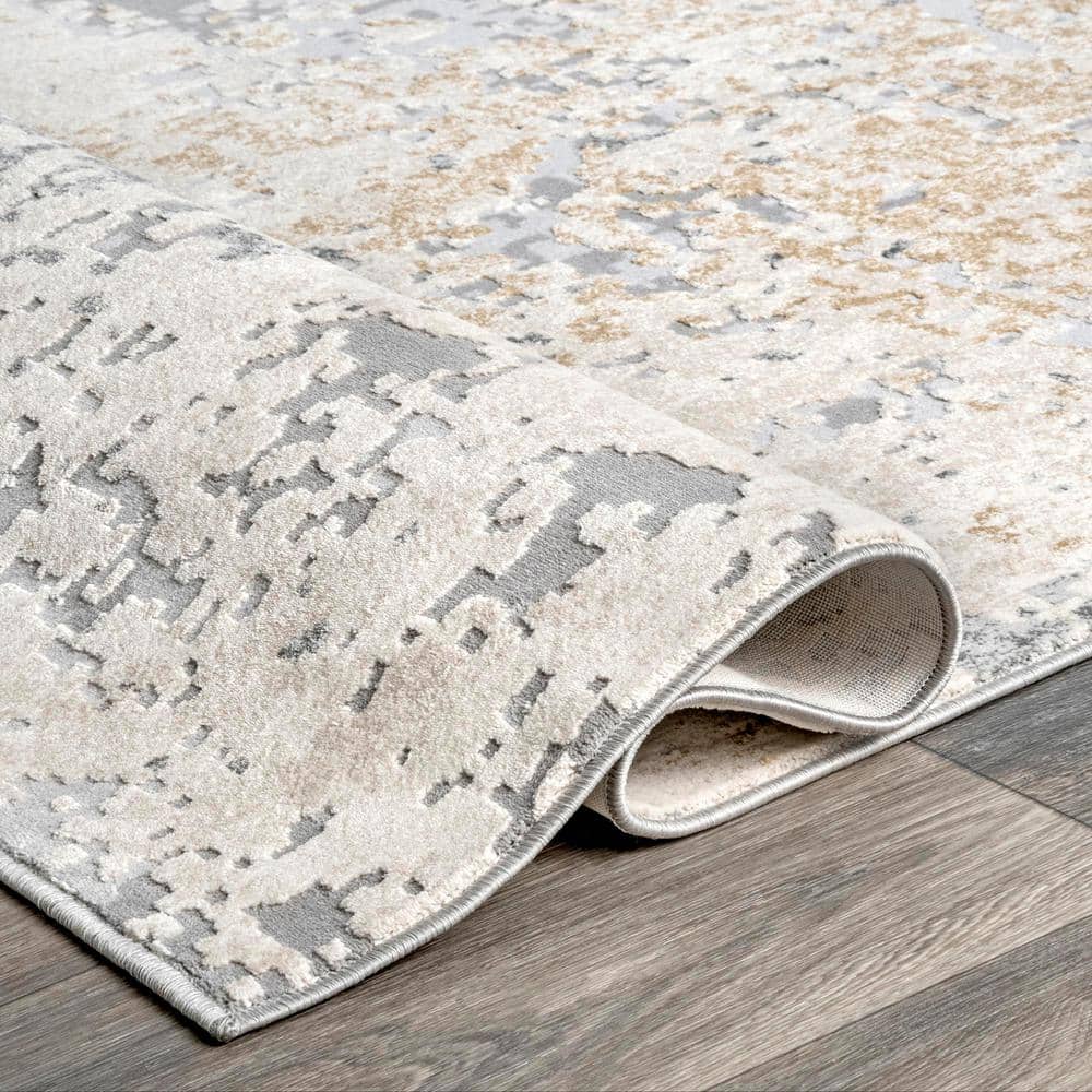 Beige and Gray Abstract Reversible 8' x 10' Synthetic Rug
