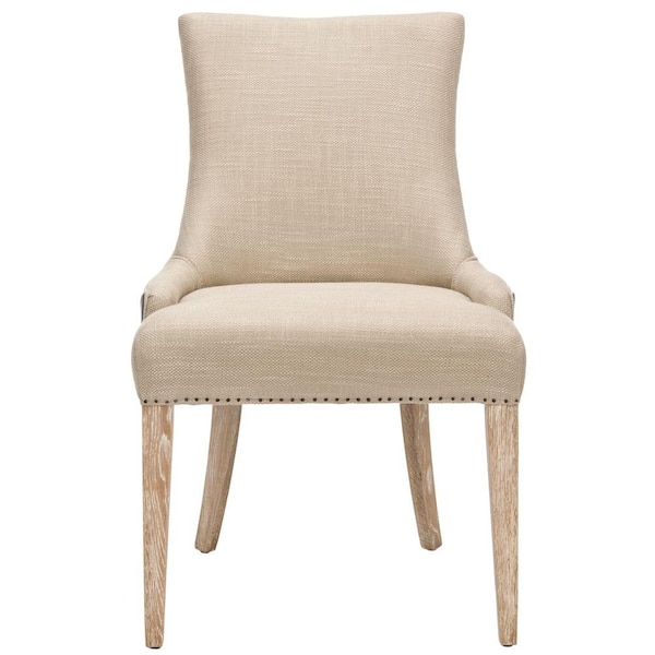 SAFAVIEH Becca Antique Gold and Brown Linen Bicast Leather Dining Chair