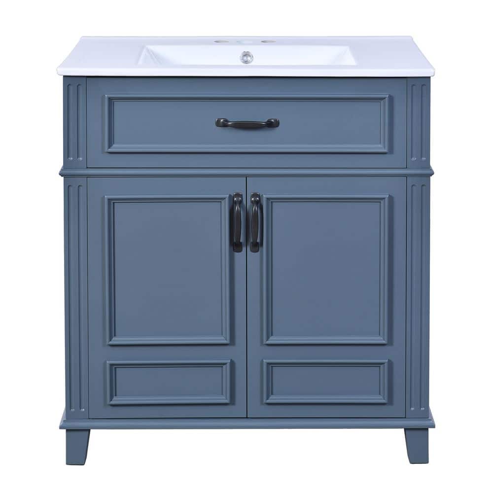 30 in. Freestanding Blue Bath Vanity with White Ceramic Top Unassembled price history on PriceWatchPro