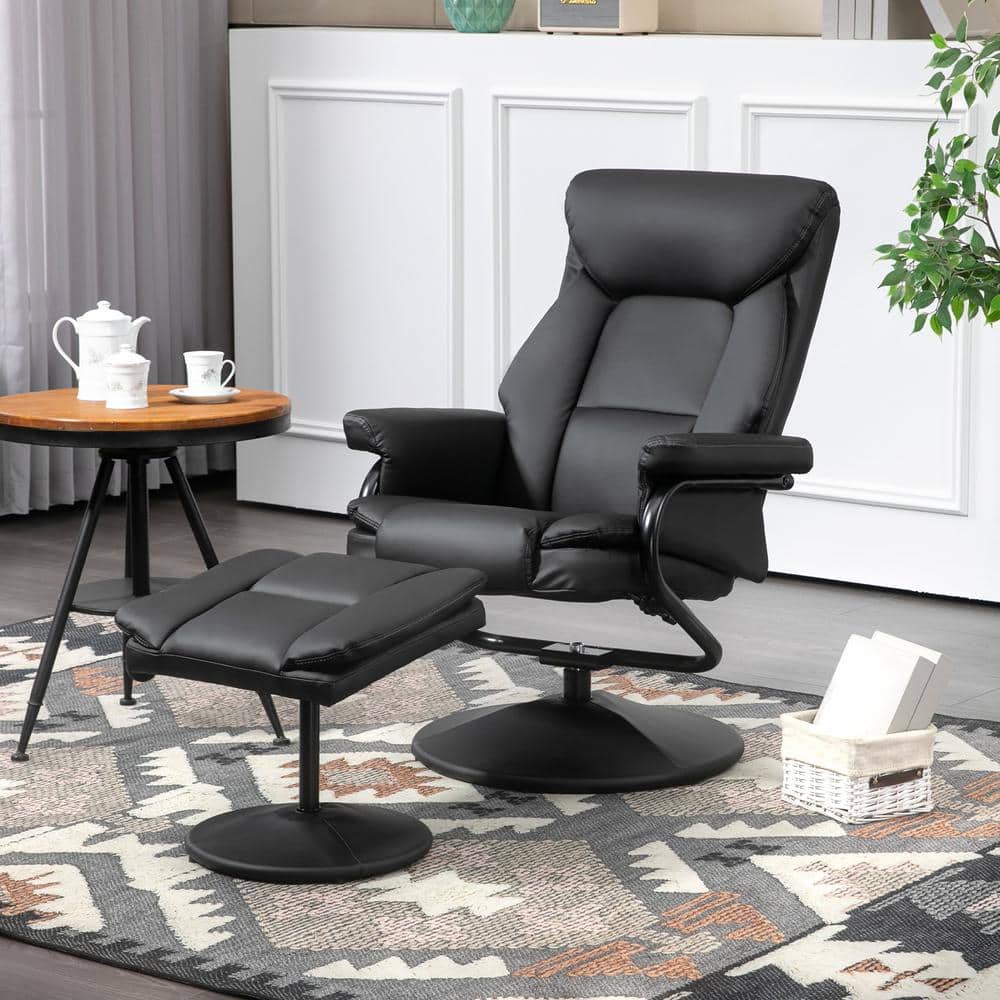 Black Faux Leather Swivel Recliner Chair with Ottoman