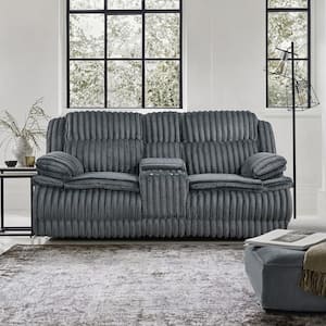 Dyersburg 85 in. W Dark Gray Corduroy 2-Seater Manual Double Reclining Loveseat with Center Console