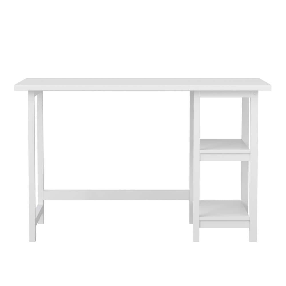 White Wood Grain Home Office Trestle Desk with Shelves