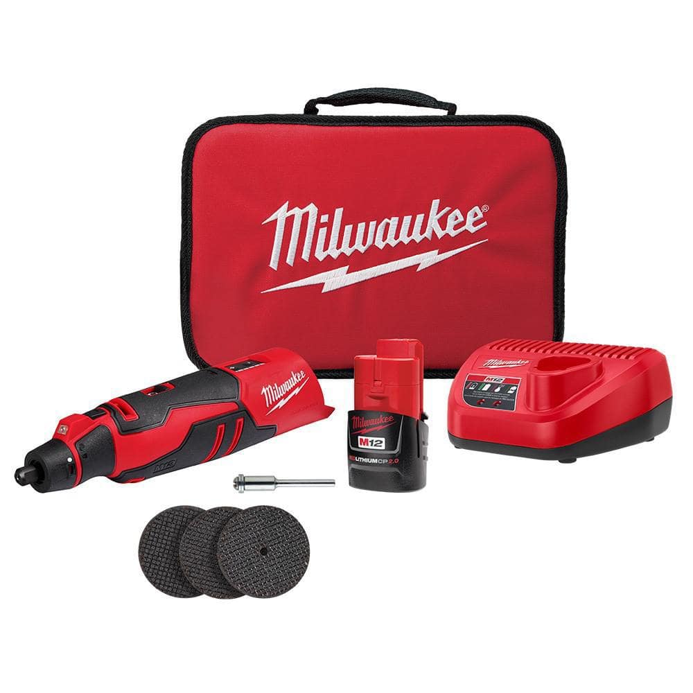 Milwaukee M12 12V Lithium-Ion Cordless Brushless Rotary Tool with (1) 2.0 Ah Battery Pack and Charger