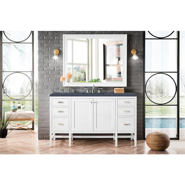James Martin Vanities Addison 60 in. W x 23.5 in. D x 35.5 in. H Bath Vanity in Glossy White with Charcoal Soapstone Quartz Top