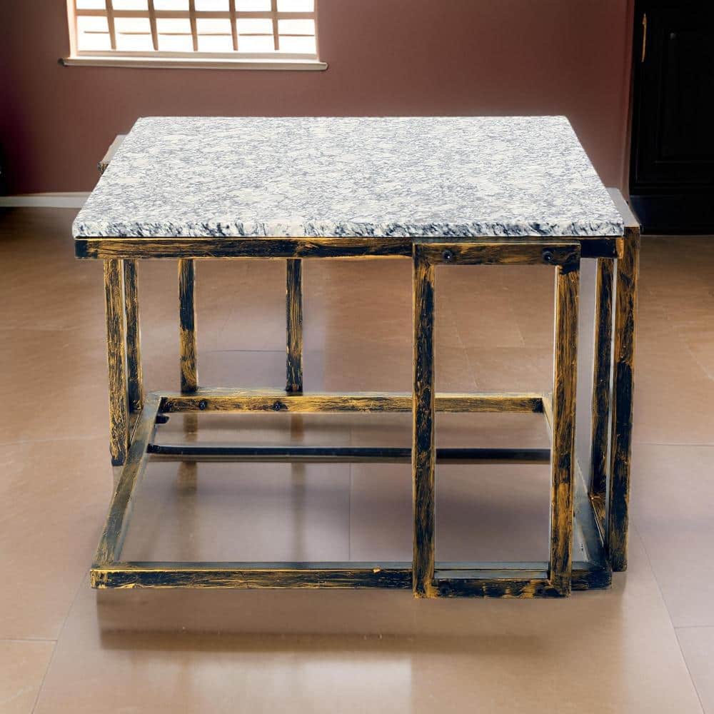 14.5 in. Gray, Black and Gold Rectangular Tile Plant Stand with 1-Tier