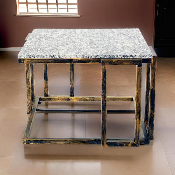 Benjara 14.5 in. Gray, Black and Gold Rectangular Tile Plant Stand with 1-Tier