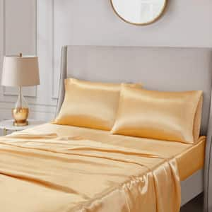 Satin 2-Piece Gold Microfiber King Luxury 2 PC Pillowcases