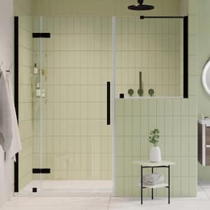 Tampa 62 1/8 in. W x 72 in. H Pivot Frameless Shower Door in Oil Rubbed Bronze with Buttress Panel and Shelves