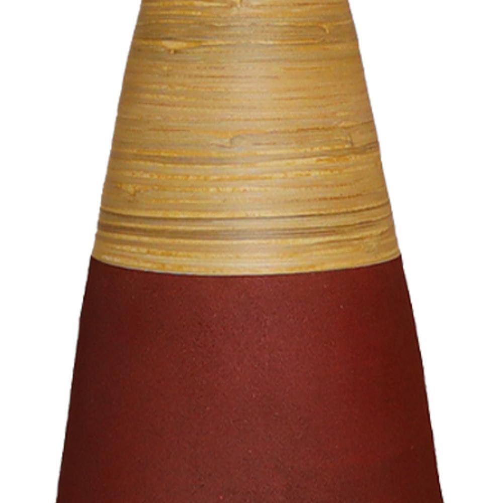 31.5" Burgundy and Natural Polished Bamboo Floor Vase