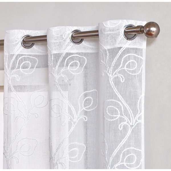Dainty Home - White Floral Grommet Room Darkening Curtain - 38 in. W x 84 in. L (Set of 2)