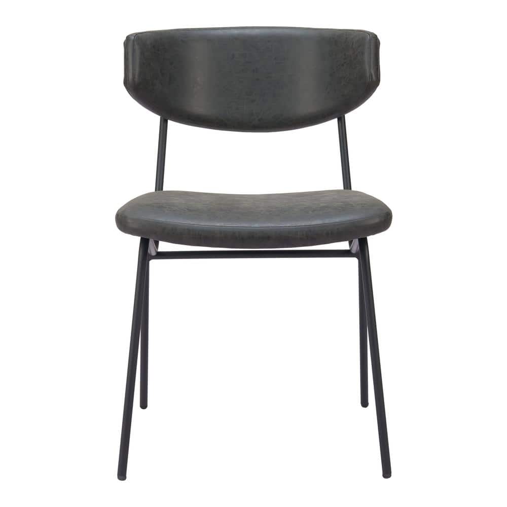 Vintage Black Faux Leather Upholstered Arm Chair with Metal Legs
