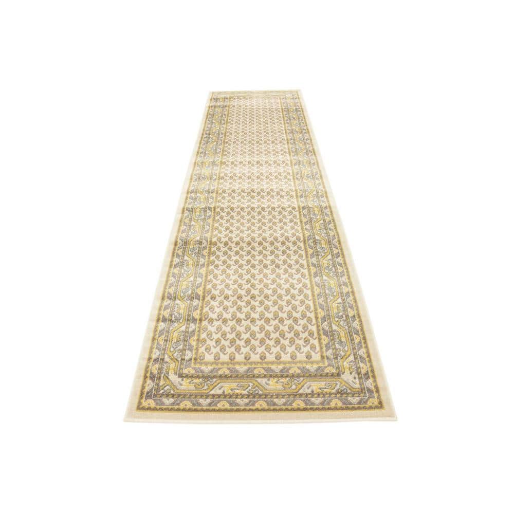 Beige and Gold Flat Woven Synthetic Runner Rug