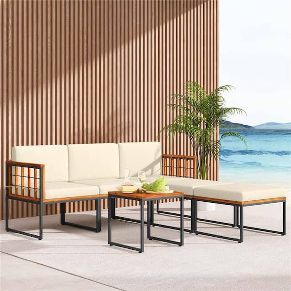 6-Piece Acacia Wood Patio Conversation Set with CushionGuard