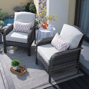 Hyacinth A Gray 2-Piece Wicker Patio Outdoor Conversation Seating Sofa Set with Light Gray Cushions