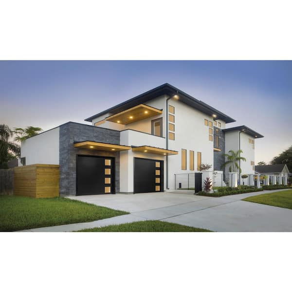 Modern Steel 8 ft. X 7 ft. 18.4 R-Value Insulated Black Garage Door with Windows