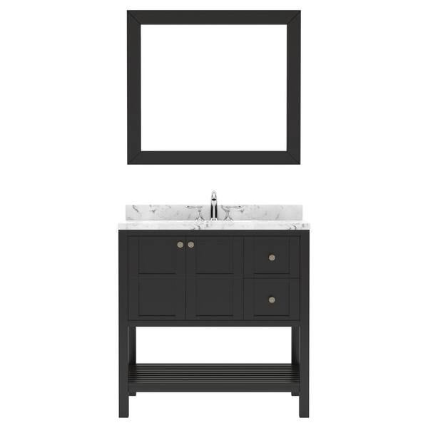 Virtu USA Winterfell 36 in. W x 22 in. D x 37 in. H Single Sink Bath Vanity in Espresso with Quartz Top and Mirror