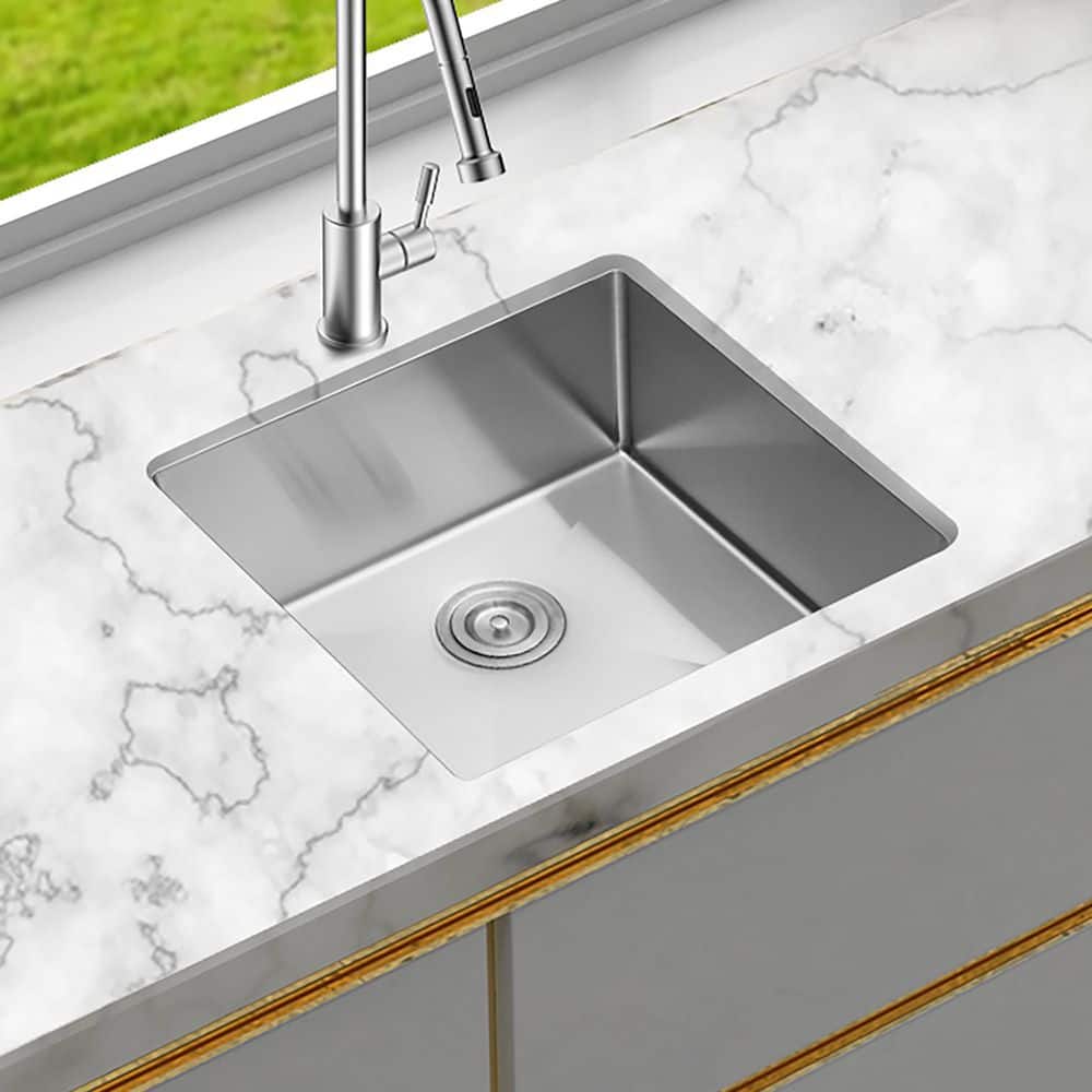 23 in. Undermount Single Bowl 16 Gauge Brushed Nickel Stainless Steel Kitchen Sink with Drain Assembly price history on PriceWatchPro
