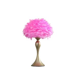 24 in. Glam Hot Pink Feather and Gold Table Lamp