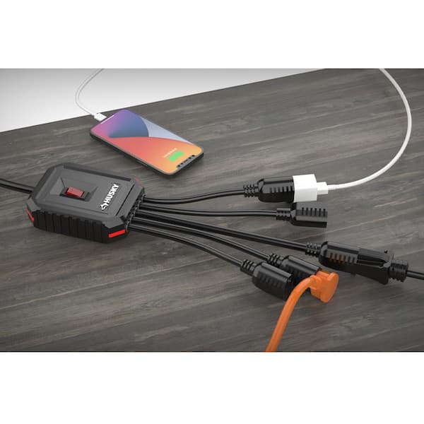 Husky 3 ft. 5-Outlet Power Squid Adapter Extension Cord, Black
