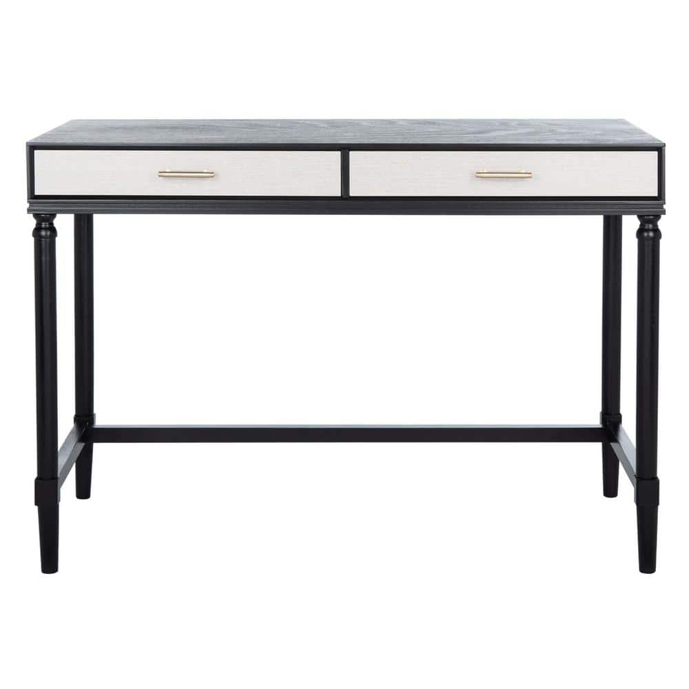 Estella Chic Black and Natural Wood Writing Desk with Gold Accents