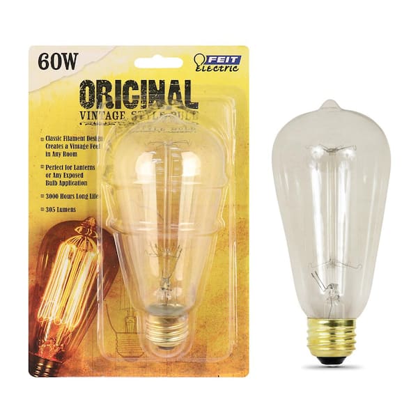 Feit Electric 60W Equivalent ST19 Dimmable Incandescent Amber Glass Vintage Edison Light Bulb With Cage Filament Soft White