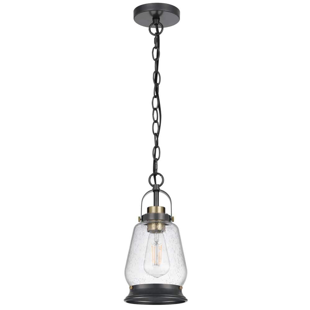 60 Watt Black Metal 1-Light with Clear Glass Shade, No Bulbs Included