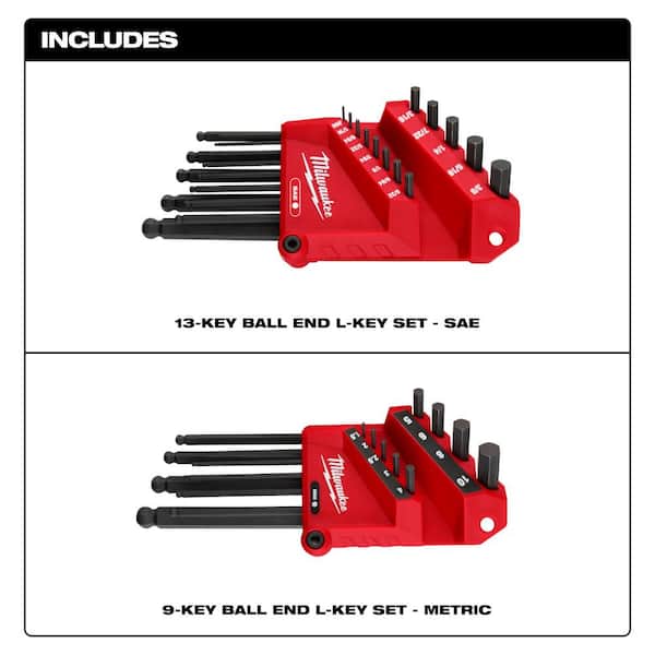 Ball End SAE/Metric L-Key Set with 27-In-1 Ratcheting Multi-Bit Screwdriver (23-Piece)