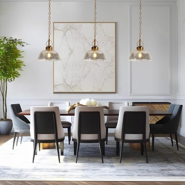 LNC Mid Century Modern 11 in. 1 Light Plated Brass Pendant Light with Bell Textured Glass Shade Island Ceiling Light L3QJYMZ5237K9C