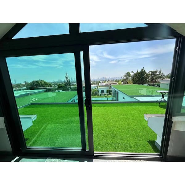 2 ft. x 10 ft. Green Outdoor Artificial Grass Runner Rug Balcony Garden Lawn Dog Pets Turfdrain Mat 1.38 in. Pile Height