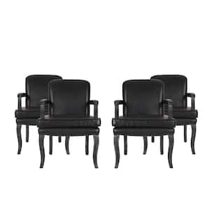 Ardson Midnight Black and Gray Faux Leather Dining Arm Chairs (Set of 4)