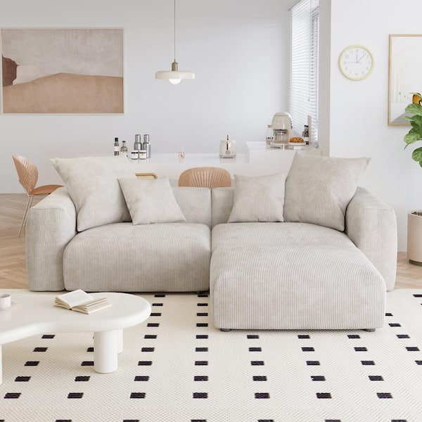 102 in. Square Arm 3-piece Corduroy Velvet L Shaped Modern Sectional Sofa in. Beige