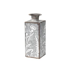 12" Silver Metal Flower Patterned Vase