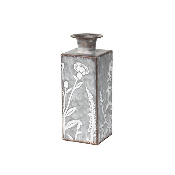SULLIVANS 12" Silver Metal Flower Patterned Vase