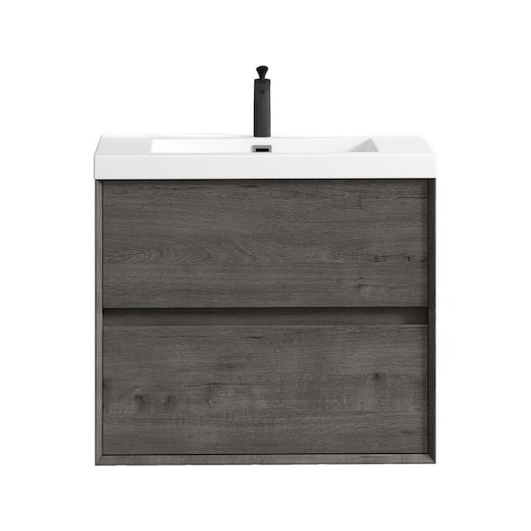 Kingdee 36 in. W x 20 in. D x 26 in. H Single Sink Floating Bath Vanity in Smoke Oak with White Acrylic Top