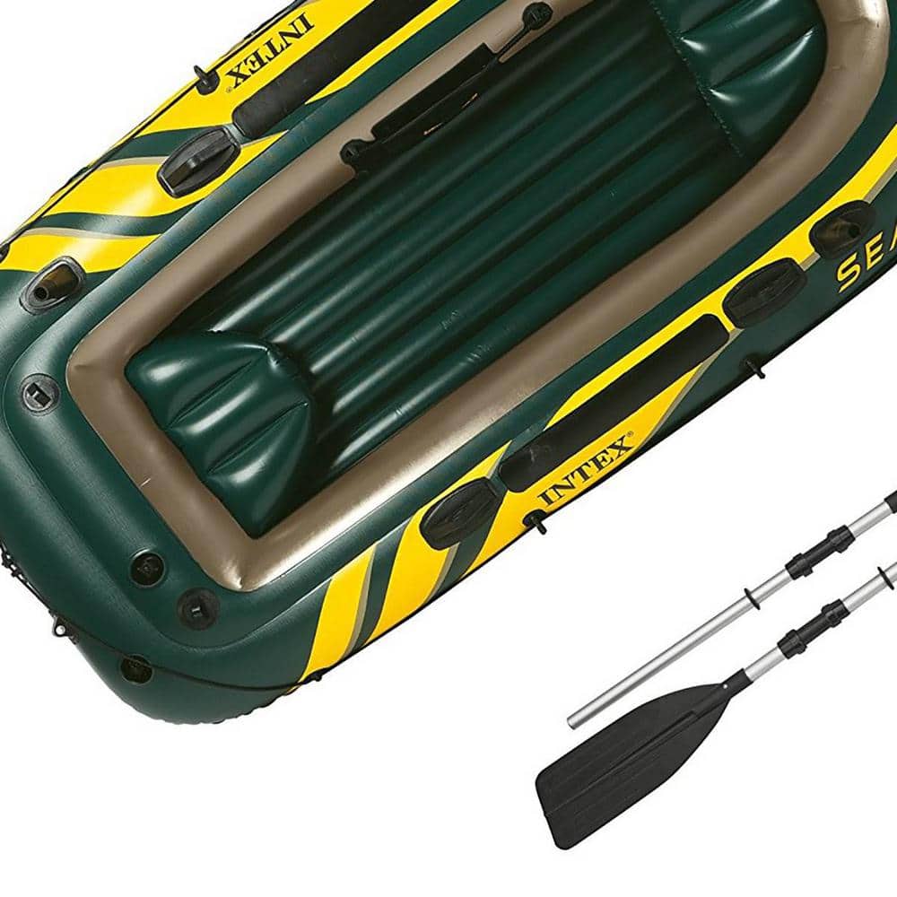 Seahawk 3-Person Green Inflatable Boat Set with Aluminum Oars